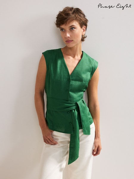 Phase Eight Green Mariana 100% Linen Top (H42822) | £79