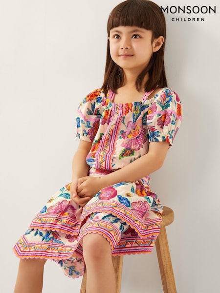 Monsoon Natural 100% Cotton Aurelia Floral Print Top and Skirt Set (H42867) | £36 - £41