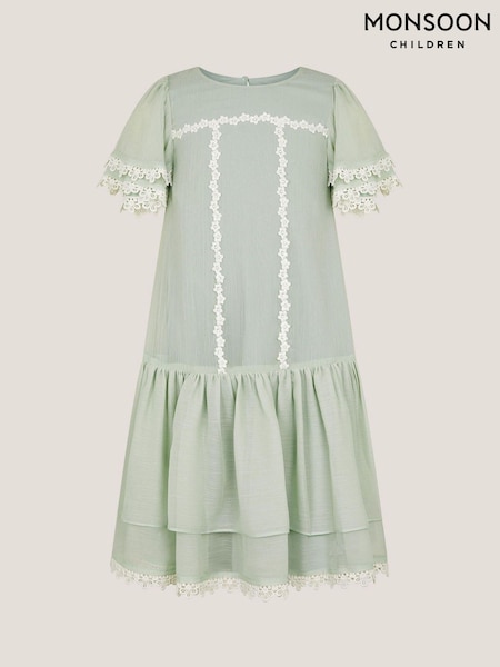 Monsoon Green Antonia Drop Waist Flower Dress (H42870) | £38 - £42