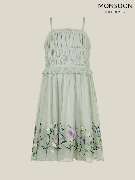 Monsoon Green Sloan Tulle Embroidered Party Dress (H42879) | £48 - £58