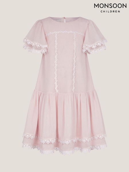 Monsoon Pink Antonia Drop Waist Flower Dress (H42882) | £38 - £42