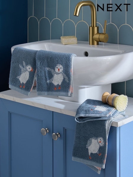 Set of 2 Blue Puffin Set of 4 100% Cotton Face Cloths (H42911) | £12