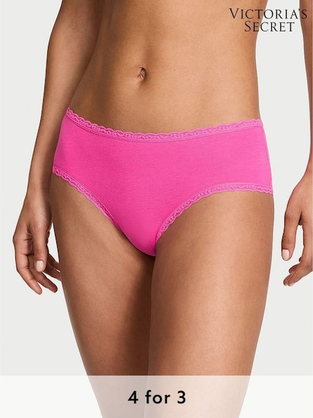 Victoria's Secret Ultra Pink Cheeky Cotton Lace Trim Knickers (H43055) | £9