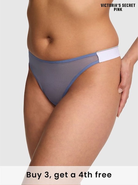 Victoria's Secret PINK Dusty Iris Blue Thong Logo Mesh Knickers (H43123) | £9