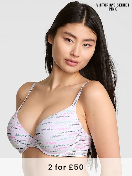Victoria's Secret PINK White Script Push Up Cotton Bra (H43221) | £29