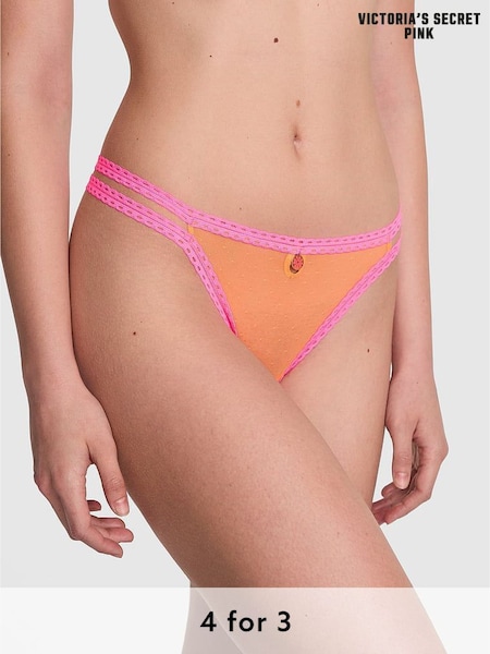 Victoria's Secret PINK Vitamin C Orange Double Strap Thong Lace Trim Knickers (H43236) | £9