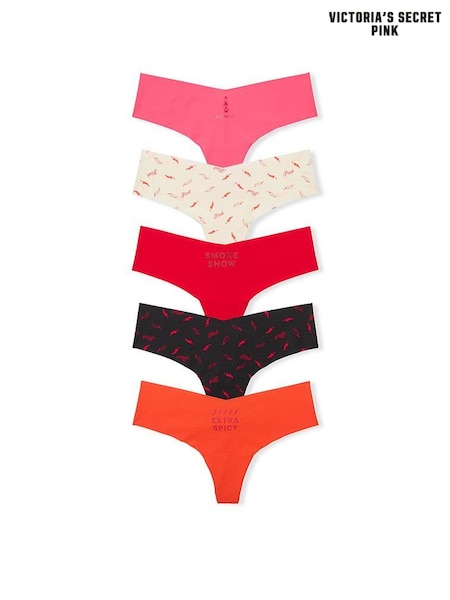 Victoria's Secret PINK Red/Green/Black/Pink Thong Knickers 5 Pack (H43237) | £27