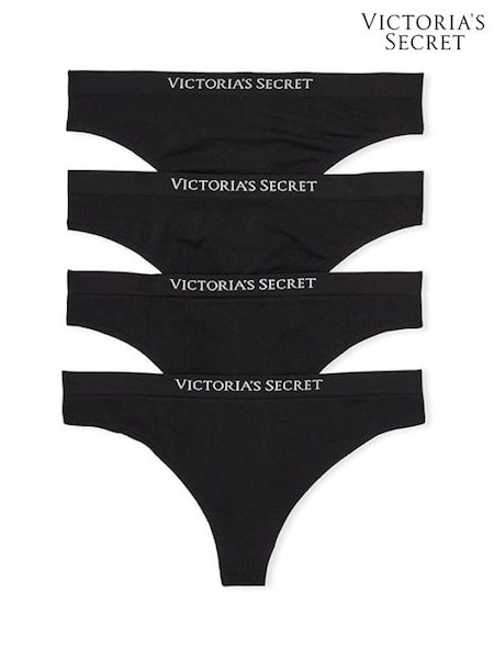Victoria's Secret Black Thong 4 Pack Logo Knickers (H43252) | £20