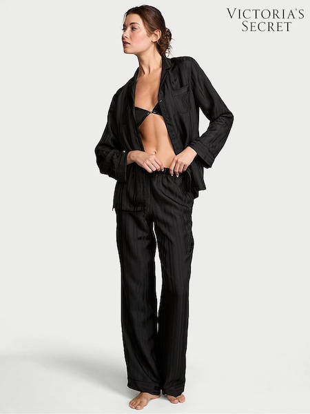 Victoria's Secret Black Stripe Jacquard Satin Long Pyjamas Set (H43325) | £69