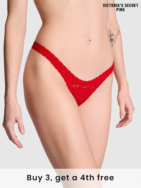 Victoria's Secret PINK Red Pepper Mini Scoop Thong Floral Lace Knickers (H43328) | £9