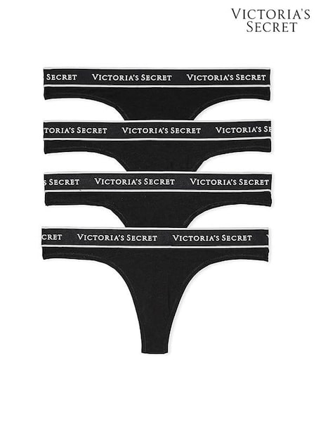 Victoria's Secret Black Thong Logo 4 Pack Knickers (H43334) | £20