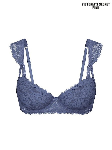 Victoria's Secret PINK Dusty Iris Blue Push Up Lace Flutter Sleeve Bra (H43382) | £35