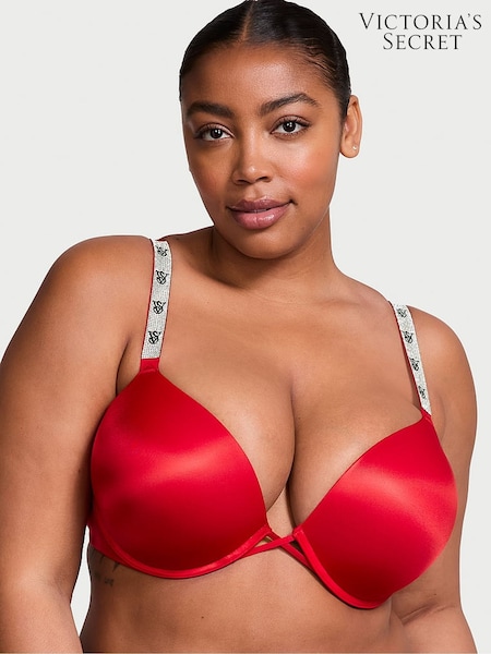 Victoria's Secret Lipstick Red Monogram Add 2 Cups Push Up Bombshell Shine Strap Bra (H43394) | £59