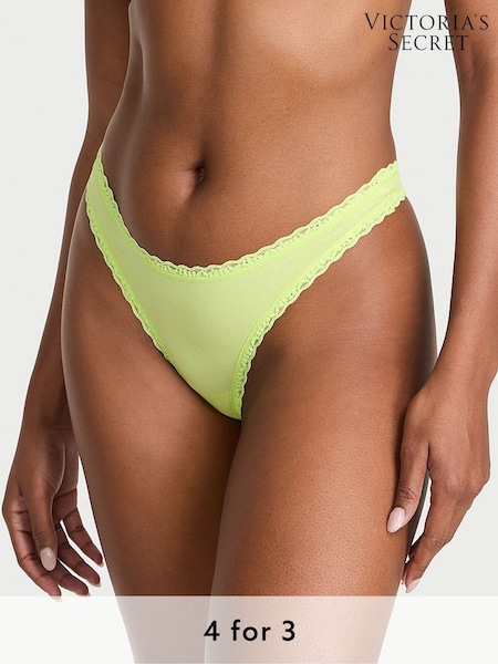 Victoria's Secret Lime Green Thong Cotton Lace Trim Knickers (H43397) | £9