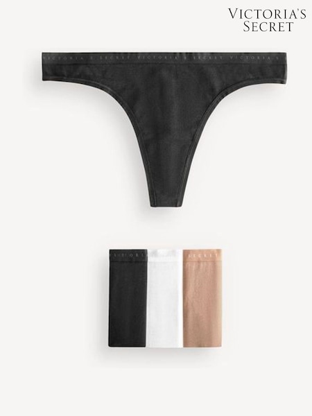 Victoria's Secret Black/White/Nude Thong Logo 4 Pack Knickers (H43408) | £20