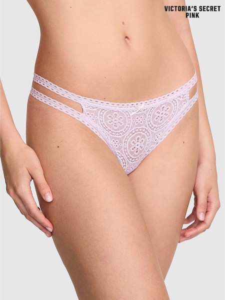 Victoria's Secret PINK Purple Whisper Double Strap Thong Eyelet Lace Knickers (H43696) | £9