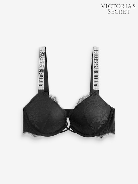 Victoria's Secret Black Add 2 Cups Push Up Bombshell Lace Shine Strap Bra (H43751) | £0