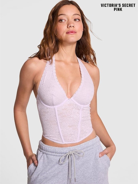 Victoria's Secret PINK Purple Whisper Lace Halter Corset (H43787) | £35