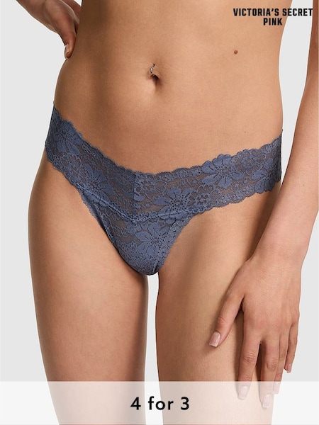 Victoria's Secret PINK Dusty Iris Blue Thong Floral Lace Knickers (H43831) | £9