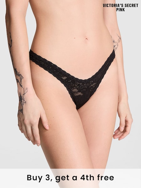 Victoria's Secret PINK Black Mini Scoop Thong Lace Knickers (H43862) | £9