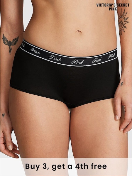 Victoria's Secret PINK Black Boyshort Cotton Logo Knickers (H43878) | £9