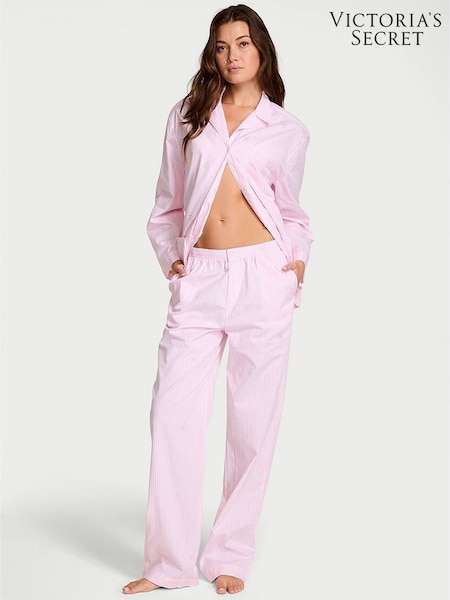 Victoria's Secret Pink Iconic Stripe Oversized Cotton Long Diamante Pyjama Set (H43904) | £75
