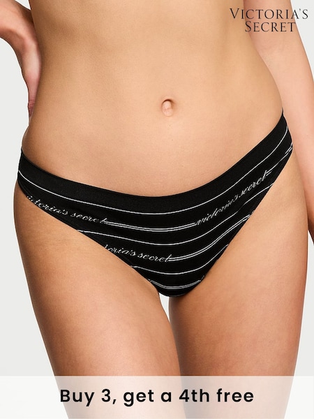Victoria's Secret Black Logo Script Thong Knickers (H43936) | £9