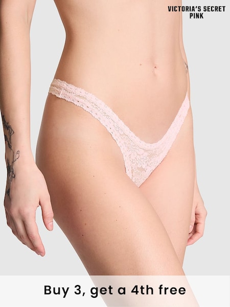 Victoria's Secret PINK Angel Pink Mini Scoop Thong Floral Lace Knickers (H43985) | £9