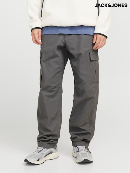 JACK & JONES Light Grey Loose Fit Cargo Trousers (H44080) | £35