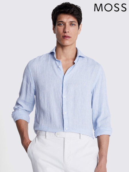 MOSS Blue 100% Linen Shirt (H44145) | £70