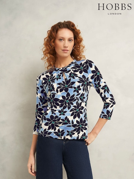 Hobbs Blue Julia Printed Top (H44193) | £45