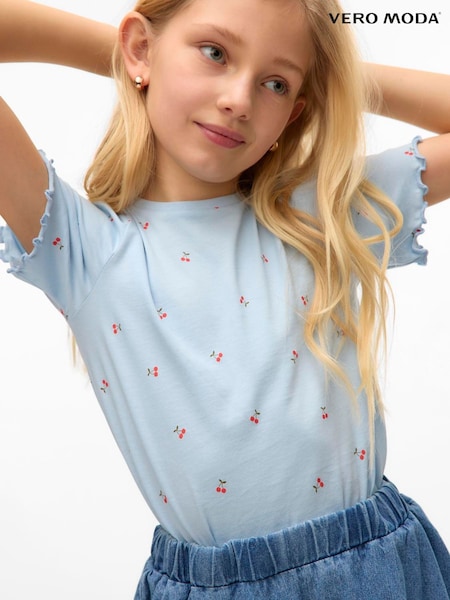 VERO MODA Blue All Over Print Short Sleeve T-Shirt (H44196) | £15