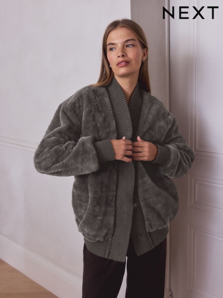 Mink Brown Faux Fur Cardigan (H44228) | £46