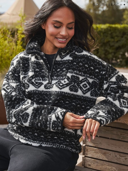 South Beach Monochrome Borg Quarter Zip Jacket (H44345) | £48
