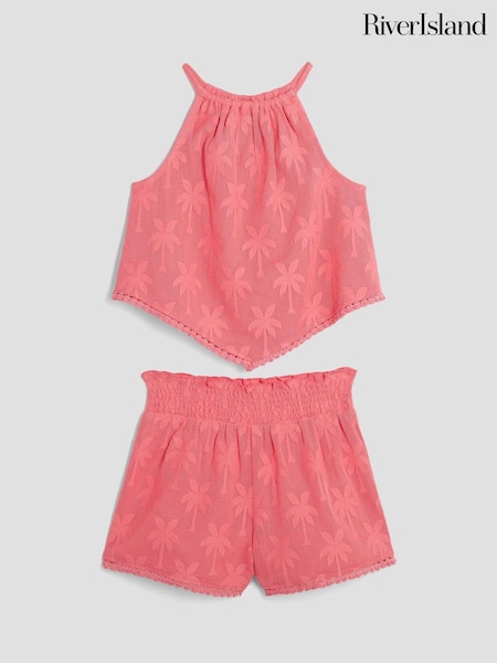 River Island Pink Girls Hanky Hem Shorts Set (H44350) | £24