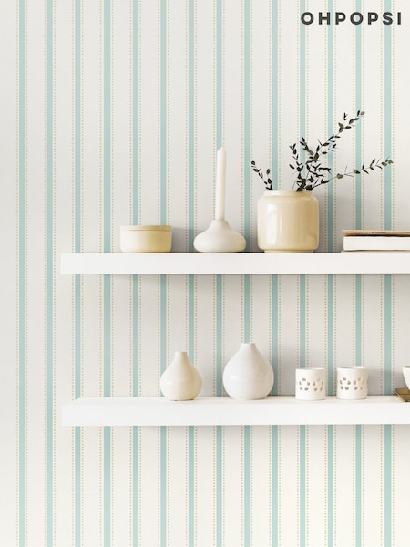 Ohpopsi Seafoam Ticking Stripe 10M Wallpaper (H44399) | £50