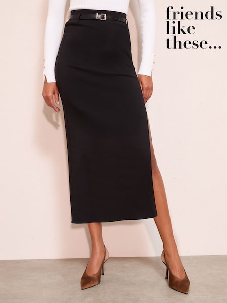 Friends Like These Black Belted Pencil Midi Skirt (H44406) | £29