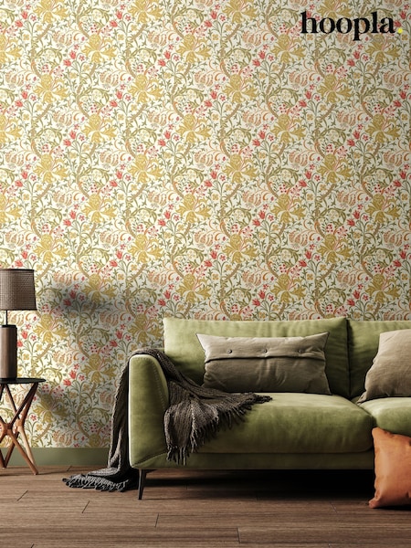 Hoopla Walls Olive Green Lily Ogee 10M Wallpaper (H44430) | £45