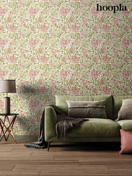 Hoopla Walls Coral Pink Honeysuckle Leaf Trail 10M Wallpaper (H44434) | £45