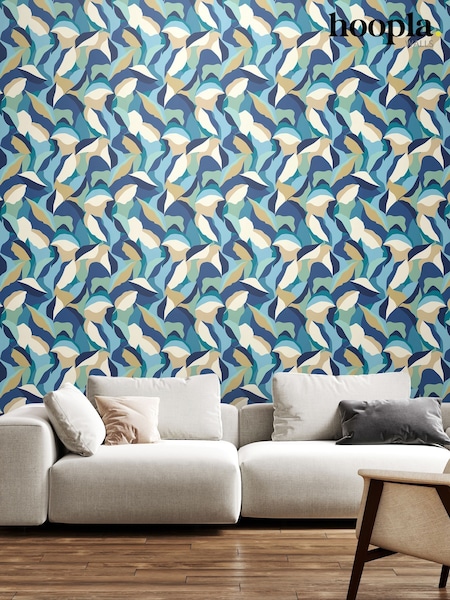Hoopla Walls Indigo Mix Leafy Patchwork 10M Wallpaper (H44458) | £40