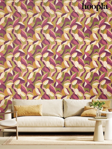 Hoopla Walls Plum Olive Leafy Patchwork 10M Wallpaper (H44472) | £40