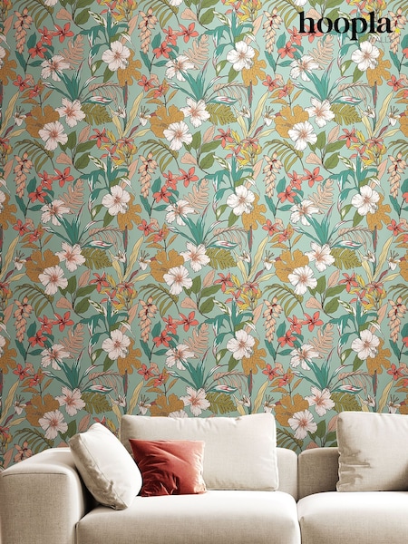 Hoopla Walls Coral Teal Oasis 10M Wallpaper (H44478) | £45