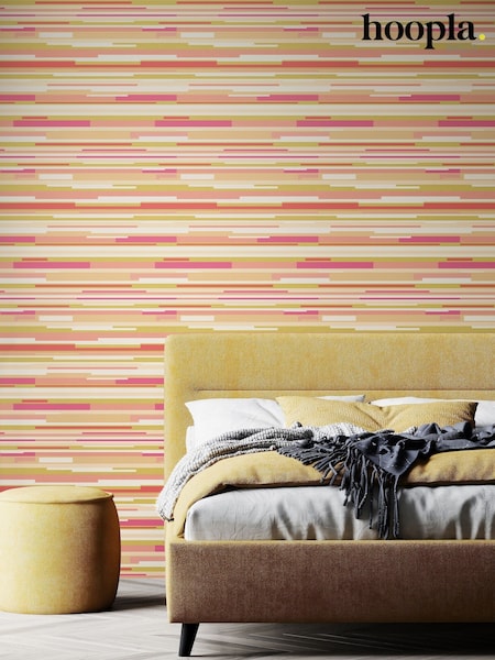 Hoopla Walls Pink Green Horizontal Stripe 10M Wallpaper (H44485) | £40