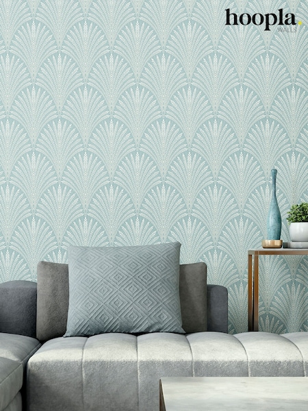 Hoopla Walls Ducke Egg Blue Leaf Fan 10M Wallpaper (H44486) | £35