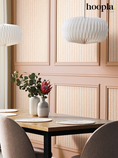 Hoopla Walls Apricot Ditsy Leaf Stripe 10M Wallpaper (H44508) | £35
