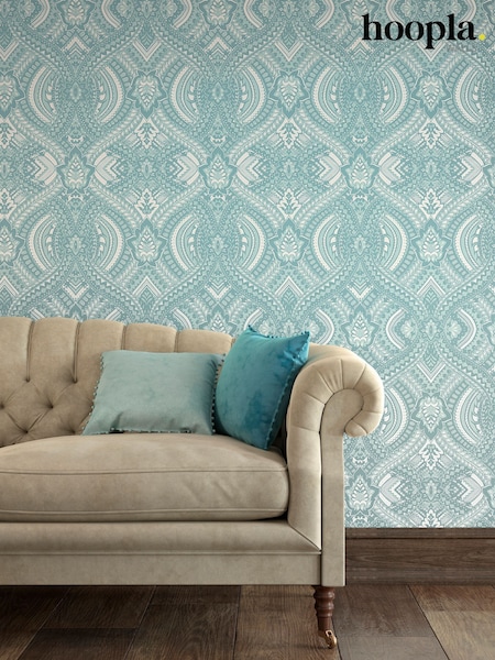 Hoopla Walls Ducke Egg Blue Ogee Damask 10M Wallpaper (H44517) | £35