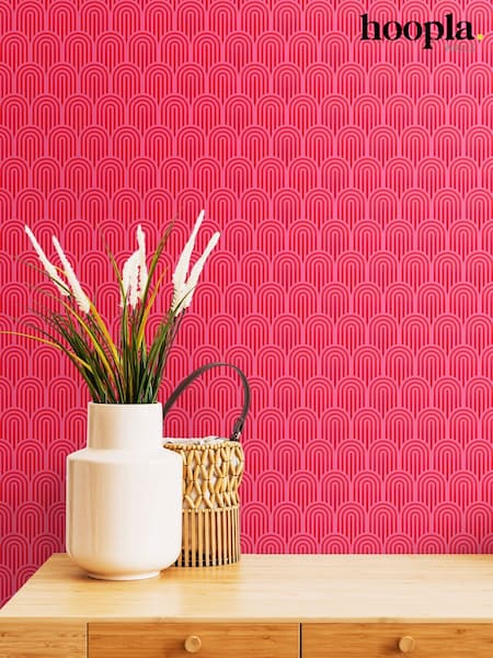 Hoopla Walls Bright Pink Retro Arch 10M Wallpaper (H44532) | £40
