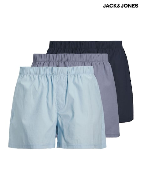 JACK & JONES Blue 100% Cotton Boxers 3 Pack (H44603) | £25