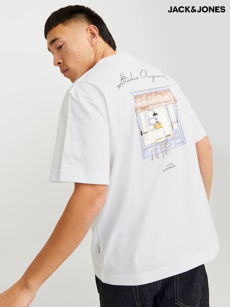 JACK & JONES White Graphic Back Print 100% Cotton T-Shirt (H44609) | £15