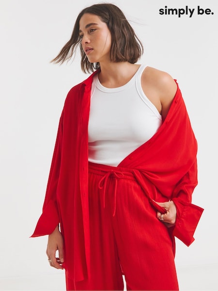 Simply Be Red Oversized Crinkle Shirt (H44651) | £32